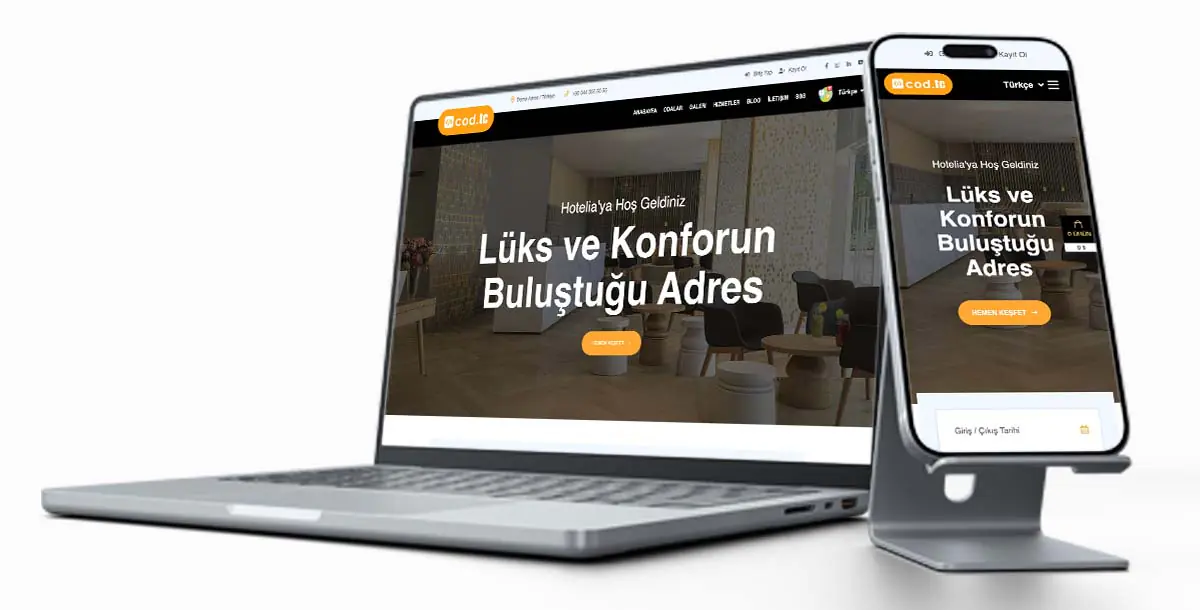 Otel Web Sitesi Paketi V1 + Vcard + Hosting Hizmeti