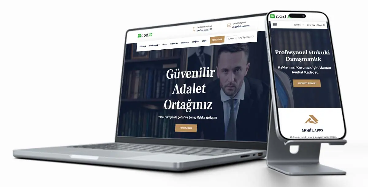 Avukatlık Web Sitesi Paketi V1 + Vcard + Hosting Hizmeti